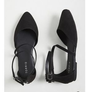 BLACK FAUX SUEDE ANKLE STRAP D'ORSAY FLAT (WW)